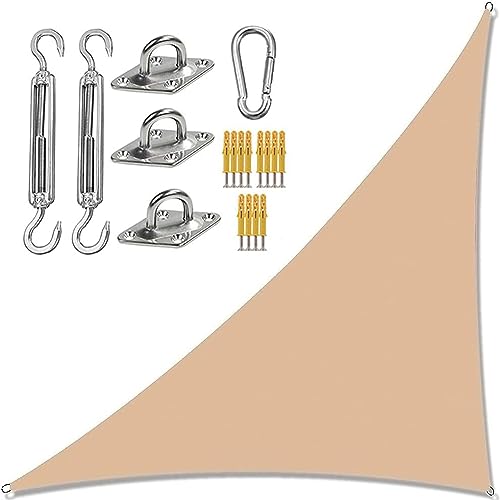 Wasserfestes dreieckiges Garten-Sonnensegel für Picknick oder Camping, 6 m x 6 m x 6 m, UV-Block-Sonnenschutz, mit Befestigungsset, rechtwinkliger Sonnenschutz, Markisen für Garten, cremefarben