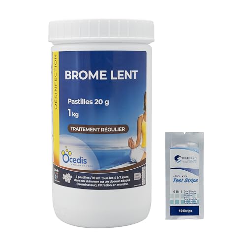 OCEDIS Brome Lent Pastilles 20g - 1kg | Désinfection Régulière - Dissolution Lente + 10 Tests HPS OFFERTS 6 en 1