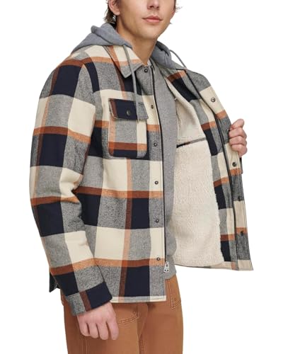 Image of Levi's mens Plaid Sherpa Lined Hooded Shirt Jacket (Regular & Big & Tall Sizes)