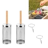 Fleymu Grill Roulant 2 Pièces avec Poignée Amovible - Panier de Cuisson en Acier Inoxydable 304 pour Légumes, Viande, Barbecue - Idée Cadeau Anniversaire Homme et Papa