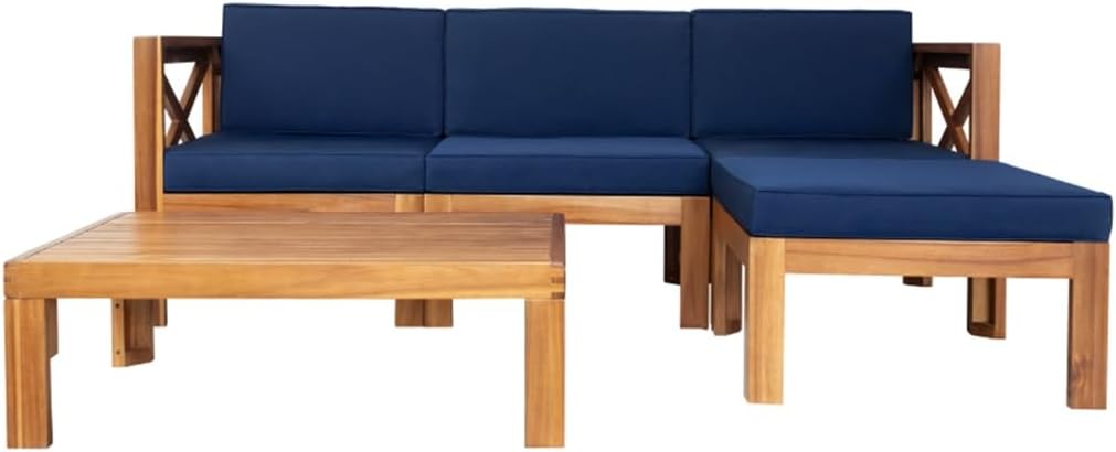 Outdoor Backyard Patio 5-Piece Sectional Wooden Sofa Seating Group Set with Cushions, Cushions
