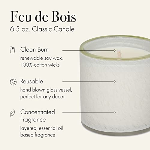 Lafco New York Classic Candle, Feu De Bois - 6.5 Oz - 50-Hour Burn Time - Reusable, Hand Blown Glass Vessel - Made In The Usa #TOP1