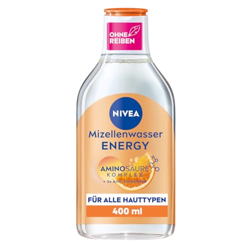 NIVEA Mizellenwasser Energy (400 ml), parfümfreies Gesichtswasser mit Aminosäuren Komplex und 3 x Antioxidantien, Mizellen Reinigungswasser mit 0% Rückständen für ein belebtes Hautgefühl
