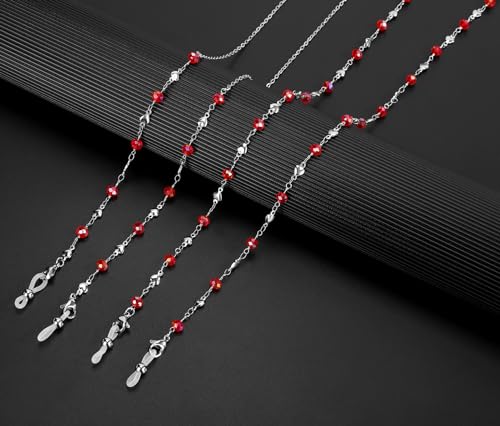 Image of Eyeglass Chain Silver Stainless Steel Handmade Necklace for Reading Glasses Sunglass Beaded Chains for Men Women