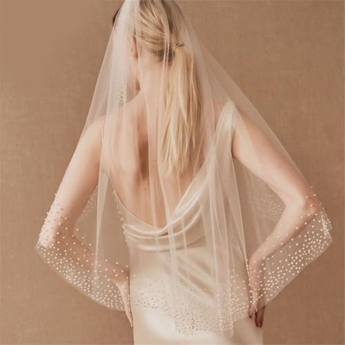 Velo blanco para novia con perlas mantilla con tachuelas para desfile 3