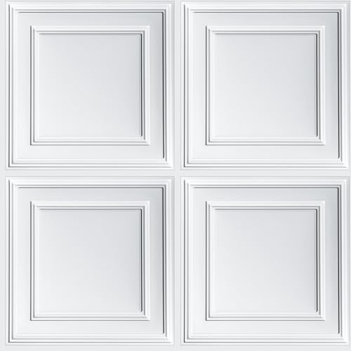 FunStick Modern White Ceiling Tile Wallpaper Peel and Stick Tin Tiles Faux 3D Wall Paper for Bedroom Bathroom Waterproof Removable White Contact Paper for Kitchen Backsplash Wall Panels 17.5"x78.8"