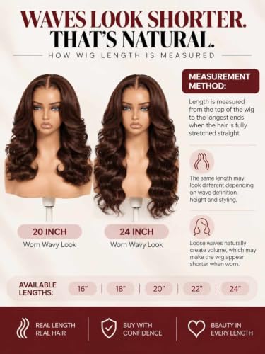 Image of Beauty Forever Pre Everything Medium Chocolate Brown Loose Wave 13x4 Lace Front Human Hair Wig Pre Plucked Pre Cut Face Framing Layers Glueless Drawstring Wear and Go Wigs 150% Density 22inch