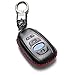 Vitodeco Subaru Leather Keyless Entry Remote Control Smart Key Case Cover with a Key Chain for 2019 Subaru Forester, Impreza, Outback, WRX, BRZ, XV Crosstrek (4-Button, Black/Red)