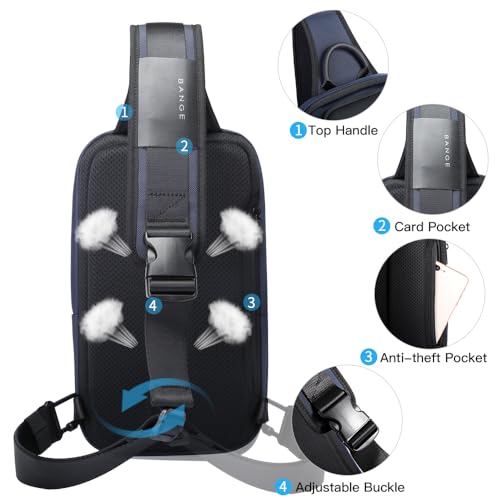 Image of BANGE Sling Bag, Waterproof Men's Chest Bag Shoulder bags Crossbody Sling Backpack for Men, 7566blue, Sling Backpacks