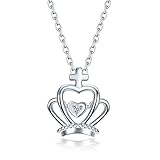 ZOCAI Fine S925 Sterling Sliver Diamond Extender Cross Crown Necklace Choker Jewelry Chain Pendant Adjustable Jewellery Accessories for Women Girl Birthday Gift