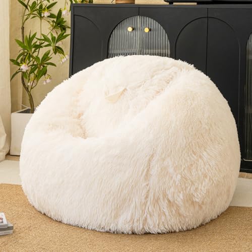 Beige Faux Fur Bean Bag Chair Covers (No Filler), Comfy