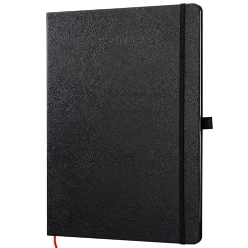GWHOLE Agenda 2026 Semainier A4 Français Noir, Weekly Planner Horizontal Organiseur Hebdomadaire Professionnel Grand Format, Agenda 2026 Journalier Janvier à Décembre 2026