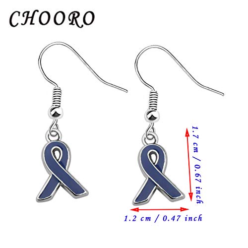 CHOORO Blue Awareness Ribbon Earrings Gift for Colon Cancer, Arthritis, Rectal Cancer, Huntington's Disease2
