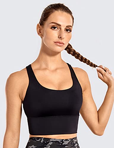 CRZ YOGA Women's Strappy Longline Sports Bras - Wirefree Padded Medium Impact Workout Crop Tank Top Black Small - Image 3