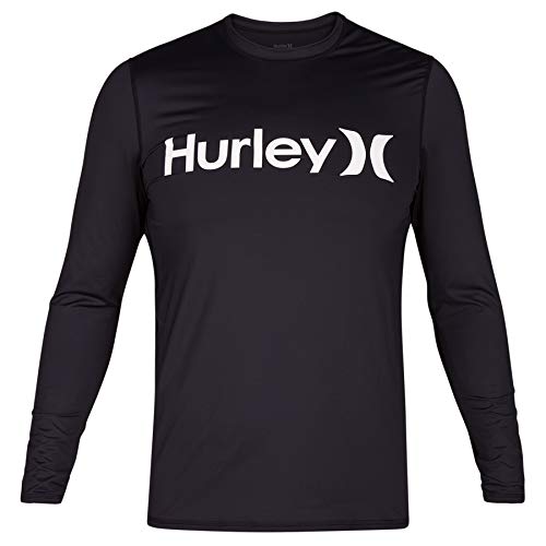 Hurley Men's One & Only Long Sleeve Sun Protection Rashguard, Black//White, L