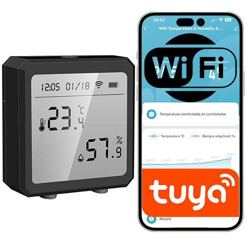Sone Smart One WLAN Temperatur- & Luftfeuchtigkeitssensor mit LCD-Display, App Tuya/Smart Life, batteriebetrieben (3×AAA), Datenexport &...