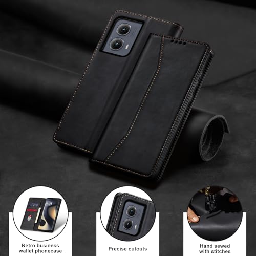 Image of Jasonyu Flip Wallet Case for Motorola Edge (2024) 5G,Black