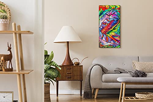 Horloge sur toile de prestige art moderne plumes d'oiseaux multicolores