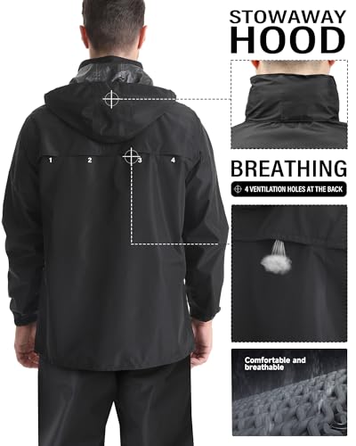 iCreek Men's Rain Jacket Lightweight Waterproof Packable Rain Shell Jacket Raincoat with Hood Windbreaker for Cycling, Golf2