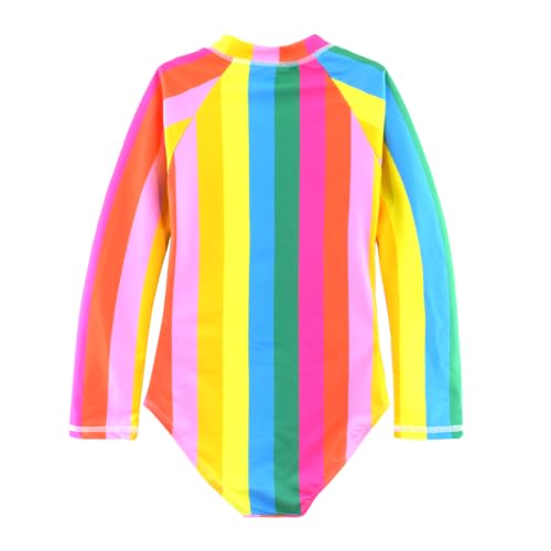 Image of Girls One Piece Swimsuit Long Sleeve Rash Guard UPF 50+ Age 2-12Y | UPF 50+ Sun Protection,Quick Dry,Front Zipper,Bright colorful ,Great for beach pool Play,Little Kids Bathing Suits