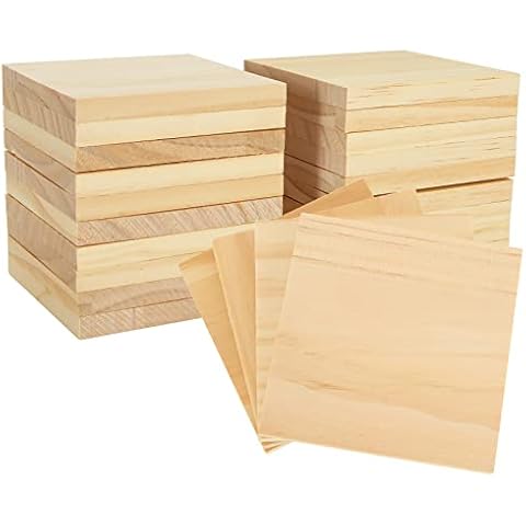 Acrux7 24 Pack 4x4 Inch Wood Squares for Paintings, Unfinished Wood Panels, Natural Pine Square, Blank Wood Boards for Laser Engraving, DIY Crafts, Architectural Models, Coasters Cover