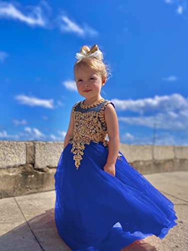 Formal Little Girls Long Pageant Dresses Prom Ball Gown Gold Lace Burgundy Tulle3