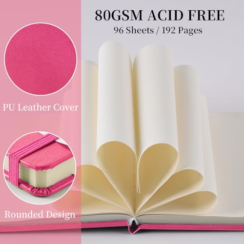 Image of 5x5 Pocket Sketch Book,80gsm Hardcover Art Sketchbook for Drawing Journal | PU Cover,Blank Paper,96Sheets /192Pages,Lay-Flat,Portable Travel Creation Paint Diary Memo Planner,Dry Media.Rose Pink