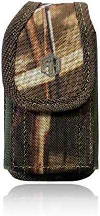 Military Grade Cell Phone Case, Camo Rugged Pouch Holster Nylon Metal Flip Phone Belt Case Fits Kyocera Cadence S2720, DuraXTP, DuraXV LTE, DuraXV Plus, DuraXE, Most Large FLIP Phones & Insulin Pumps