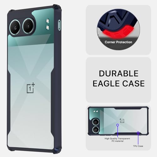 Image of Pikkme Crystal Clear Transparent Back Cover | Ultra Hyrbid | Full Camera Protection | Raised Edge | Bumper Case for OnePlus Nord 4 5G (Blue)
