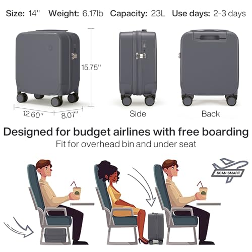 mixi 14 Inch Underseat Luggage Carry on Suitcase Free Boarding Personal Item Suitcases with Spinner Wheels Hardshell Lightweight PC for Short Travel, Rock Gray by mixi - Used condition - Image 6