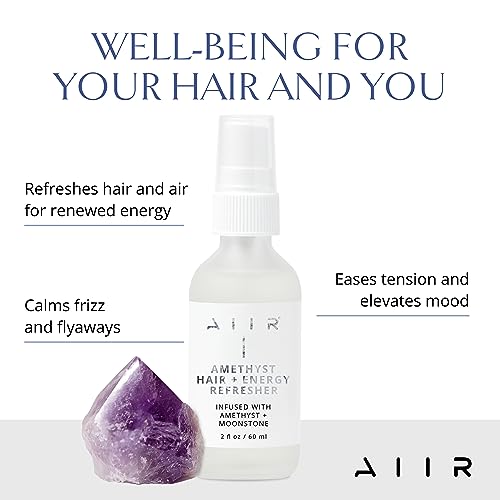 AIIR Amethyst Hair + Energy Refresher - Crystal Infused Room Mist & Hair Mist for Positive Energy, Energy Cleansing Spray with Rose Water for Hair - 2 Fl Oz