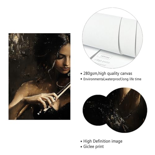 Tableau de fille au violon vintage grand format pour habiller un grand mur vide