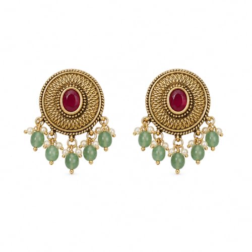Image of Sayda JewelsGold Plated Antique Traditional Jhumka Earring Indian ethnic Temple design studs Chandbali Style Bridal, Wedding & Festive Jewellery For Women & Girls