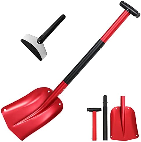 KioGro 32-inch Aluminum Utility Shovel, 3 Piece Collapsible Design,Snow Shovel for Car, Camping, Gardening, Beach and Other Outdoor Activities with Ice Scraper and Portable Bag