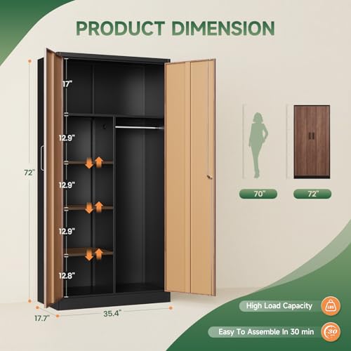 Image of Letaya Metal Storage Cabinets,72'' Employee Lockers Steel Wardrobe with Lock Door for Office,Home,School,Gym,Fire Department,Hotel(Wood Grain Color)