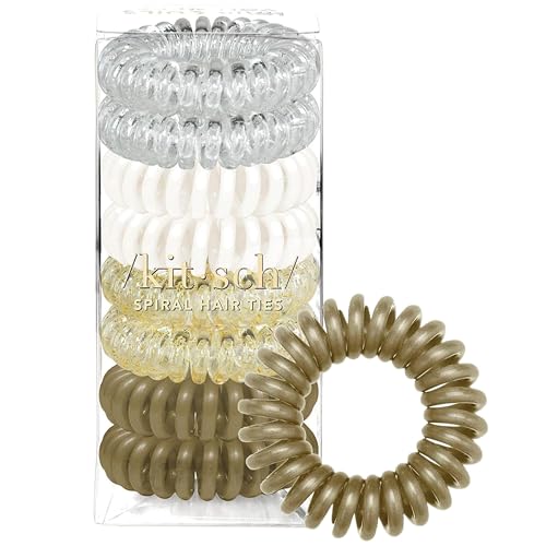 Image of Kitsch Spiral Hair Ties for Women - Coiled Plastic Hair Ties No Damage, Ponytail Holders for Thick and Thin Hair - Creaseless and Dent-Free, Phone Cord Style - Blonde, 8Pcs