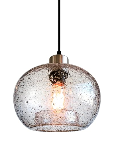 CASAMOTION Handblown Glass Pendant Lighting Drop Ceiling Lights, Modern Rustic Hanging Light Clear...