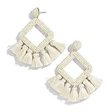 Beaded Tassel Earrings Boho Statement Earrings Handmade Summer Beach Accessories for Women