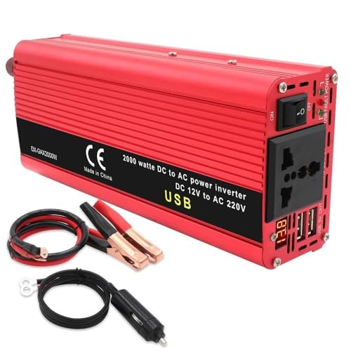 Power Inverter Inversor Corriente con Voltímetro LED Enchufe Universal 12 V CC A 220 V CA 1500 W/2000 W/2600 W Convertidor Voltaje para Encendedor Cigarrillos Inversor(1500W Peak)