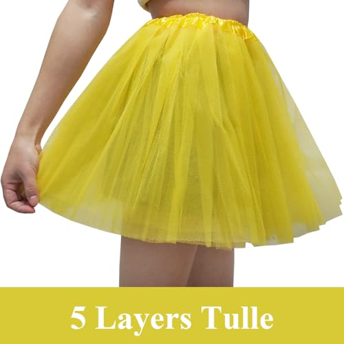 Women's 5-Layer Tulle Tutu Skirt, Adult Dance Ballet Tulle Dress,Teens Halloween Cosplay Running Tutu