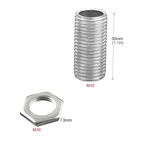 Image of Lamp Pipe Nipple Kit, Including M10 30 mm /1.2 inch Length Nipples and M10 Nut Thickness 3mm / 0.12 inch, Zinc-Plated, 10 Pack