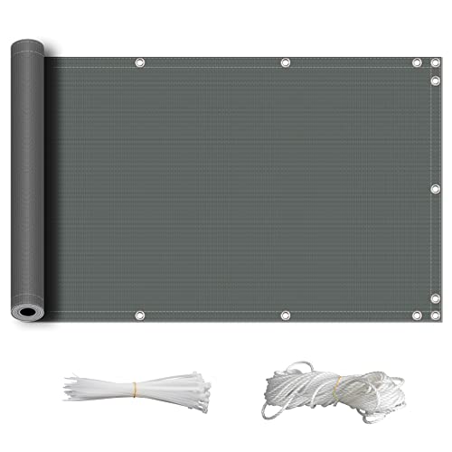 ZQXFZ Privacidad De Balcon 90x200cm con Cuerda Y Amarre 160g/㎡ Bloquear La Privacidad Resistente Al Desgarro FáCil De Instalar Biombo para BalcóN Barandilla -Gris Oscuro.