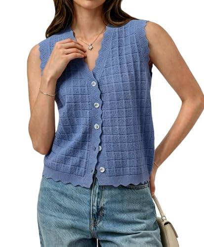 AceNest Cozy Sweaters Basic Vest Top Cable Knit Tank Tops Spring Sweaters Denim Blue XL