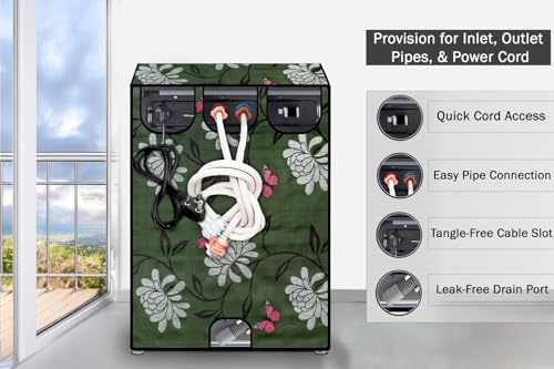 Image of Stylista PVC Washing Machine Cover Compatible for 6.5 KG Fully-Automatic Top Load TL- RDW 6.5 kg Aqua, Petals Pattern Green