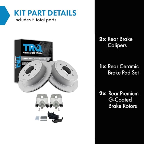 Image of TRQ Rear Brake Pad and Rotor Set Ceramic Vented Coated Rotors Calipers | For 2004-2011 Ford F-150 2006-2008 Lincoln Mark LT