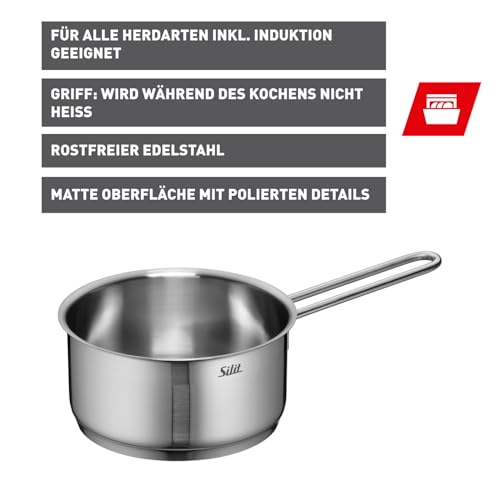 Silit Achat Stielkasserolle Induktion 16cm ohne Deckel, kleiner Topf, Kochtopf klein 1,4l, Milchtopf Induktion, Edelstahl teilmattiert… – Ansicht 2