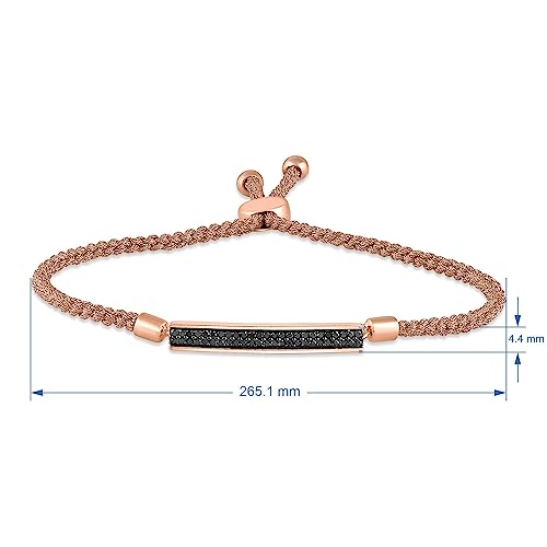 Jewelili 10K Rose Gold 1/4 Cttw Natural Black Round Diamond Bolo Bracelet, 11"4