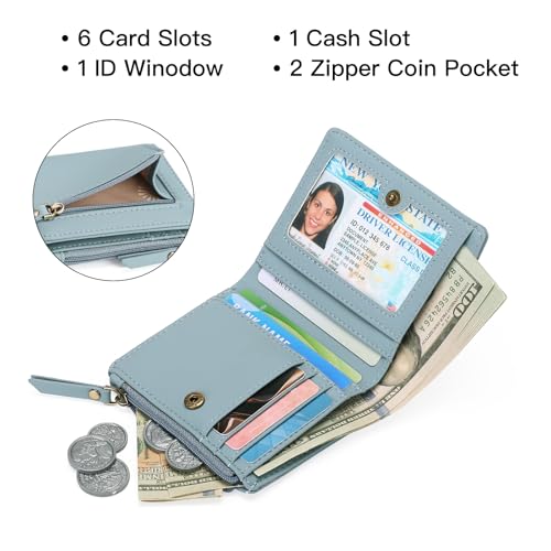 Image of GOIACII Small Women's Wallet Compact Bifold Credit Card Holder Mini Ladies Purse with 2 Zipper Coin Pockets