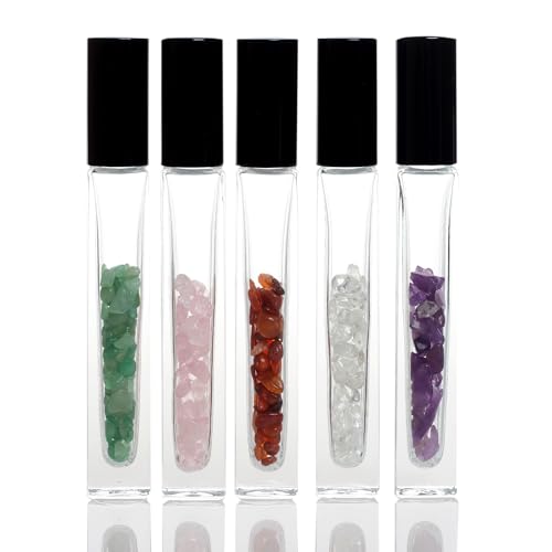 Gemstone Roller Bottles with Healing Crystal Chips (5-Pack)