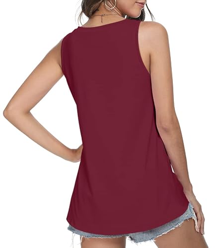 Longyuan Sleeveless Workout Tank Tops For Women Fashion Tunics Casual Tshirts Burgundy, Large #TOP2
